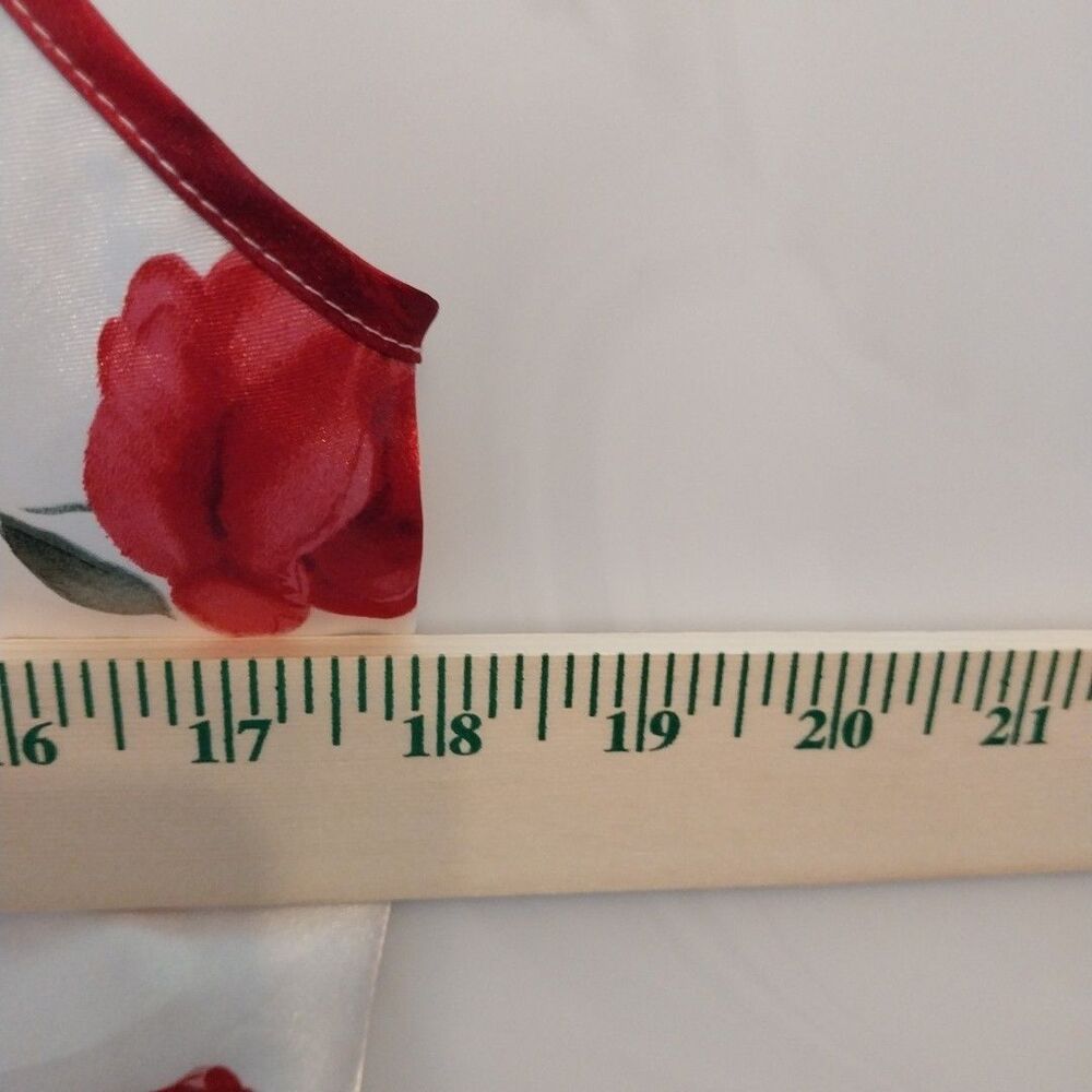 White Satin Cami L Red Rose Floral Front Tie Lingerie Style Fairycore Y2K - Picture 6 of 8